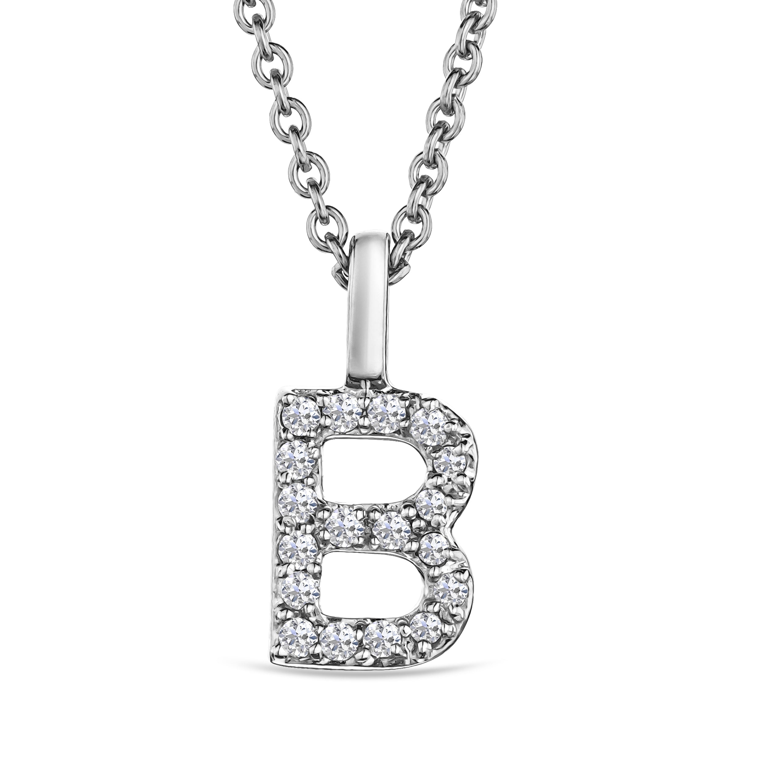 Love Letter Initial B Lab Diamond Necklace set in 9K White Gold